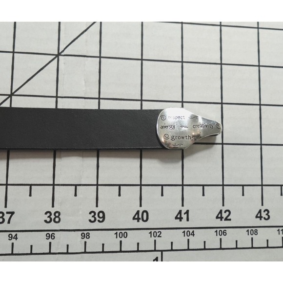 Chicos Belt Womens M-L Black Silver Tone Hook Buckle "Positive Words" Engraved - Picture 14 of 14